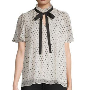 Max Studio Chiffon Polka Dot Short Sleeve Blouse size XL